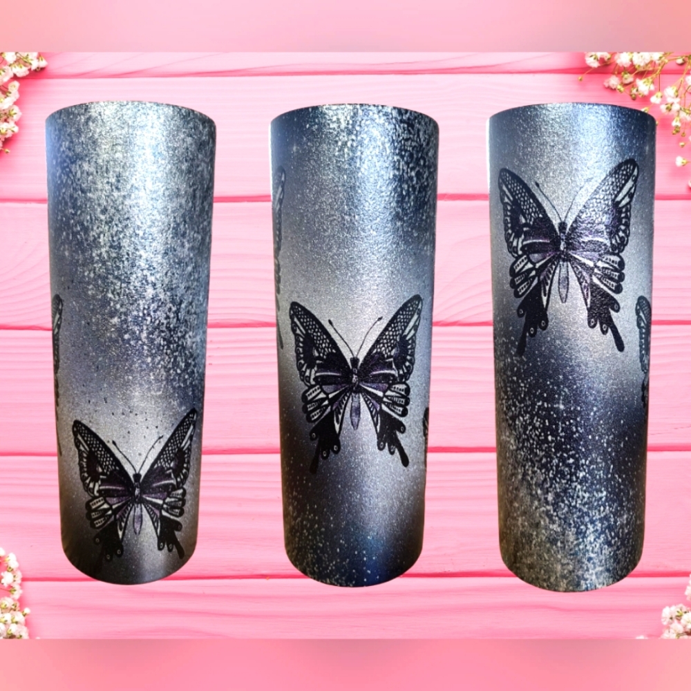Silver Glitter Butterfly Tumbler